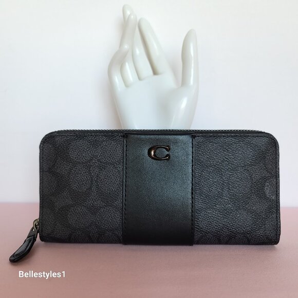 COACH Boxed Slim Accordion Signature Canvas & Leather Wallet w Back-slip pocket⭐ - Picture 7 of 16